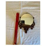 Vintage Round Wall Mirror with Carved Wood Back & Small Shelf