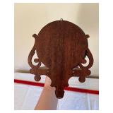 Vintage Round Wall Mirror with Carved Wood Back & Small Shelf