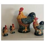 HOME Rooster Figurines - Ceramic Chicken Sculptures, 4-Piece Set
