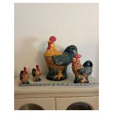 HOME Rooster Figurines - Ceramic Chicken Sculptures, 4-Piece Set