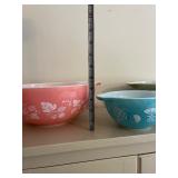 Vintage PYREX Floral Ceramic Bowls Set - Pink, Turquoise & Sage (Set of 3)