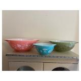 Vintage PYREX Floral Ceramic Bowls Set - Pink, Turquoise & Sage (Set of 3)