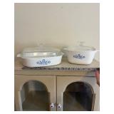 CorningWare Cornflower Blue 1.75 Qt Oval Covered Casserole Set of 2