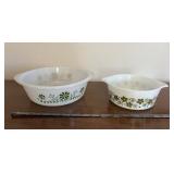 Vintage Bowls - White with Green Floral Border, Set of 2