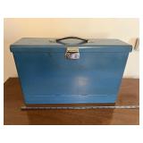 Vintage Blue Metal Toolbox or File Storage with Handle