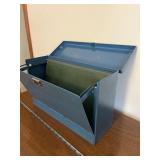 Vintage Blue Metal Toolbox or File Storage with Handle