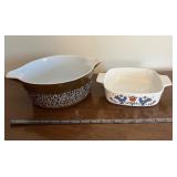 Bakeware Set - Brown Floral Casserole Dish & White Bird Pattern Dish