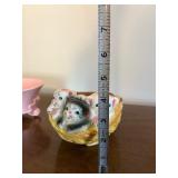 Royal Haeger RG-60 Pink Footed Bowl (USA) & Cat Basket Ceramic Figurine