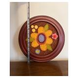 Sunflower Round Wall Plaque in Dark Red Frame - 9 in Diameter