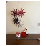 4-Piece Hanging Star Ornaments - Red Plaid, Red Speckled, Black, White Text