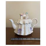 Teleflora Teapot with Lid & Bird Accent - Porcelain, Purple Dots, Lavender Bows