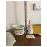 Fruit Motif Porcelain Pitcher, Plate, Creamer, Figurine & Yellow Charger