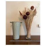 Vases - Galvanized Tin Vase & Glass Vase with Dried Arrangement - Lot of 2