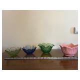 Morton USA Glass Flower Bowls - 4-Piece Set (Green, Blue & Pink)