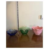 Morton USA Glass Flower Bowls - 4-Piece Set (Green, Blue & Pink)