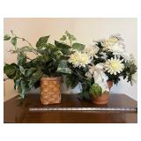 Pothos Plant in Woven Basket & White Daisy Floral Arrangement in Terracotta Pot
