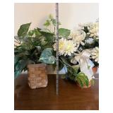 Pothos Plant in Woven Basket & White Daisy Floral Arrangement in Terracotta Pot