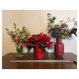 Artificial Flower Arrangements in Vases - Lot of 3