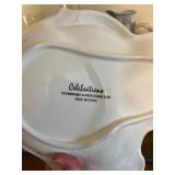 Celebrations Glassware Set: Clear Tumblers, Colored Ribbed Tumblers, Floral Pitcher, Leaf Dish