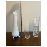Milk Glass Vase & Star-Pattern Glassware Set - 7 Pieces