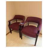 Hillcrest Burgundy Upholstered Armchairs (Pair) - Nailhead Trim, Dark Wood Legs