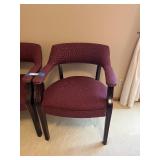 Hillcrest Burgundy Upholstered Armchairs (Pair) - Nailhead Trim, Dark Wood Legs