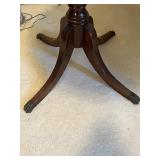 Antique Round Pedestal Table - Leather Top with Gold Tooled Border, 29in Diameter