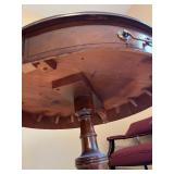 Antique Round Pedestal Table - Leather Top with Gold Tooled Border, 29in Diameter