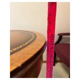 Antique Round Pedestal Table - Leather Top with Gold Tooled Border, 29in Diameter