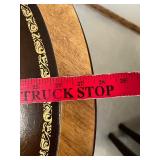 Antique Round Pedestal Table - Leather Top with Gold Tooled Border, 29in Diameter