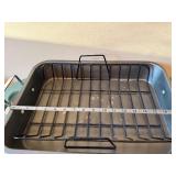 Oval Cast Iron Dutch Oven with Lid - Speckled Enamel & Enamel Rectangular Baking Pan with Wire Rack