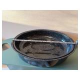 Oval Cast Iron Dutch Oven with Lid - Speckled Enamel & Enamel Rectangular Baking Pan with Wire Rack