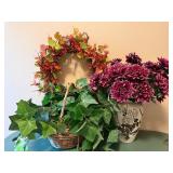 Floral Arrangements - Wreath, Ivy Basket & Purple Chrysanthemum Vase