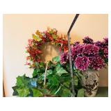 Floral Arrangements - Wreath, Ivy Basket & Purple Chrysanthemum Vase