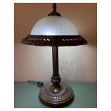 Vintage Table Lamp - Bronze Ornate Base with White Ribbed Glass Shade