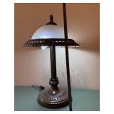 Vintage Table Lamp - Bronze Ornate Base with White Ribbed Glass Shade