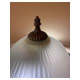 Vintage Table Lamp - Bronze Ornate Base with White Ribbed Glass Shade