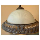 Vintage Table Lamp - Bronze Ornate Base with White Ribbed Glass Shade