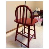 Red Wooden Stool with Arch Backrest and 4 Slats