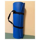 Blue Yoga Mat with Carry Strap - Rolled Exercise Mat