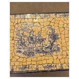 Vintage Mosaic Tile-Top Table with Scenic Central Panel and Black Metal Frame