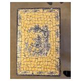 Vintage Mosaic Tile-Top Table with Scenic Central Panel and Black Metal Frame