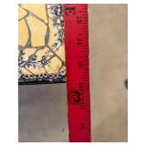 Vintage Mosaic Tile-Top Table with Scenic Central Panel and Black Metal Frame