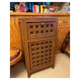 Vintage Brown Wood Cabinet with Lattice Front Doors - Two Compartments