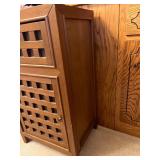 Vintage Brown Wood Cabinet with Lattice Front Doors - Two Compartments