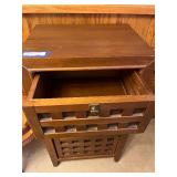 Vintage Brown Wood Cabinet with Lattice Front Doors - Two Compartments
