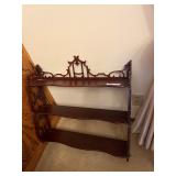 Three-Tier Carved Wood Étagère Shelf with Ornate Back Panel