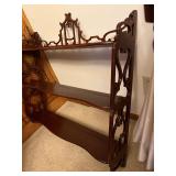 Three-Tier Carved Wood Étagère Shelf with Ornate Back Panel