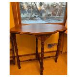 Vintage Console Table with Serpentine Edge, Carved Rosette Details, Turned Legs