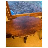 Vintage Console Table with Serpentine Edge, Carved Rosette Details, Turned Legs